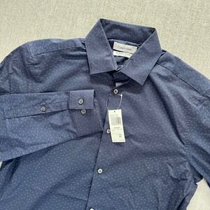 Calvin Klein‎ Mens Slim Fit All Season Stretch Dress Shirt Size Small Navy Dot